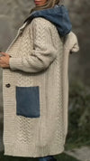 Women Round Neck Hooded Knitted Patchwork Casual Coat
