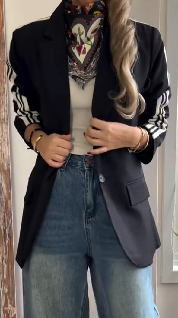 Ladies Collar Vertical Stripe Style Commuting Jacket