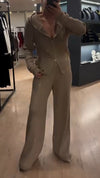 Ladies Round Neck Hooded Zipper Top+ Pants Sequin Casual Set