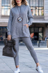 Ladies Round Neck Hooded Top+ Pants Casual Set