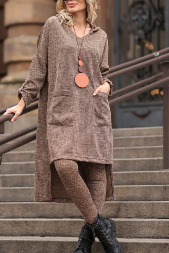 Women Round Neck Irregular Long Top+ Pants Casual Suit