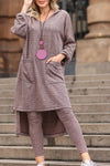 Women Round Neck Irregular Long Top+ Pants Casual Suit
