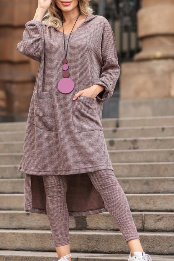 Women Round Neck Irregular Long Top+ Pants Casual Suit