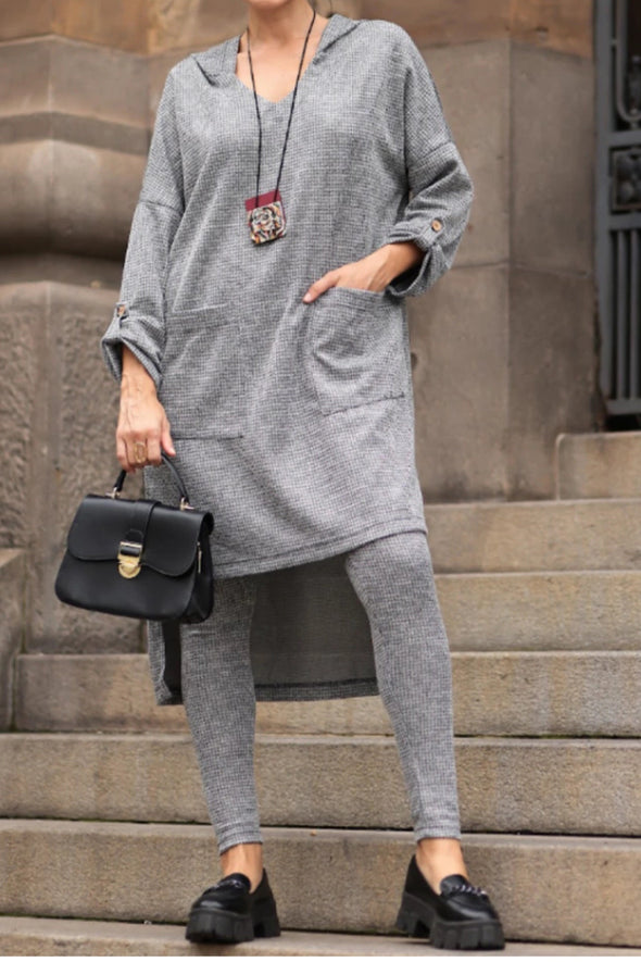 Women Round Neck Irregular Long Top+ Pants Casual Suit