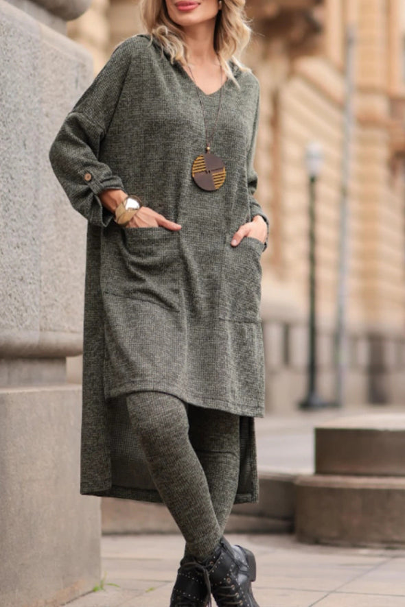 Women Round Neck Irregular Long Top+ Pants Casual Suit