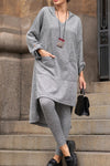 Women Round Neck Irregular Long Top+ Pants Casual Suit