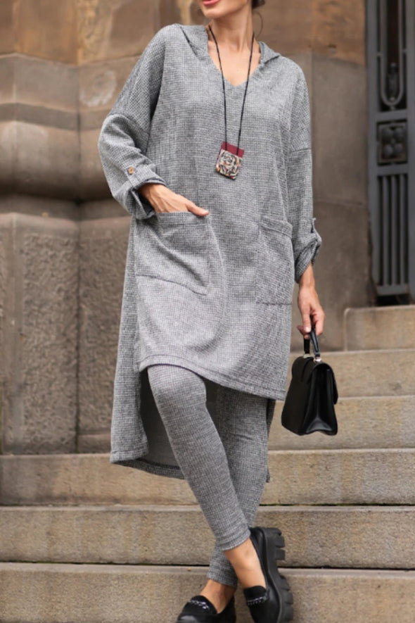 Women Round Neck Irregular Long Top+ Pants Casual Suit