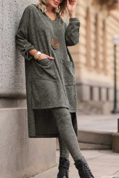 Women Round Neck Irregular Long Top+ Pants Casual Suit