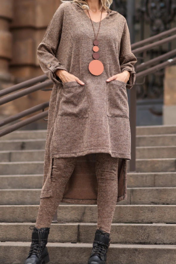 Women Round Neck Irregular Long Top+ Pants Casual Suit