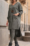 Women Round Neck Irregular Long Top+ Pants Casual Suit