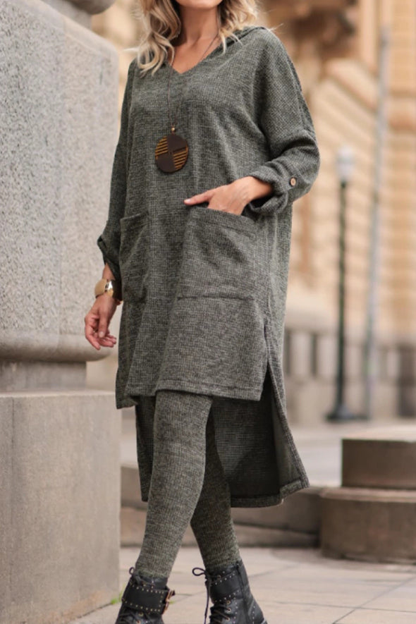 Women Round Neck Irregular Long Top+ Pants Casual Suit