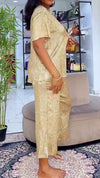 Ladies Round Neck Sequin Solid Color Casual Set