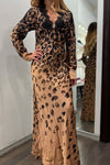 Ladies V-neck Patchwork Printed Elegant Temperament Dress