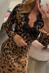 Ladies V-neck Patchwork Printed Elegant Temperament Dress