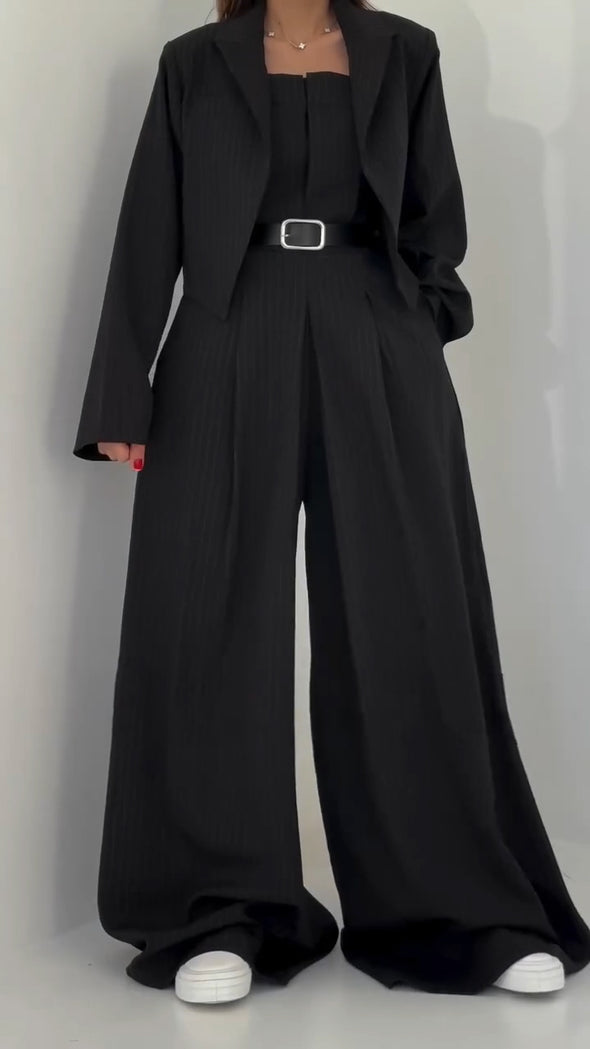 Women Strapless Jumpsuit+ Jacket Style Commuting Set