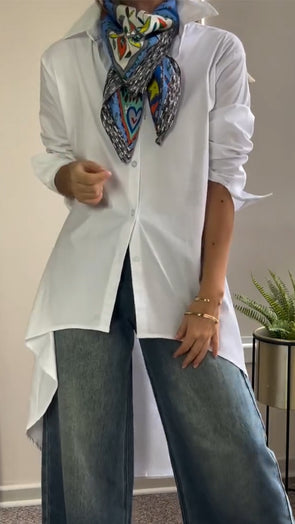 Women Collar Irregular Solid Color Shirt
