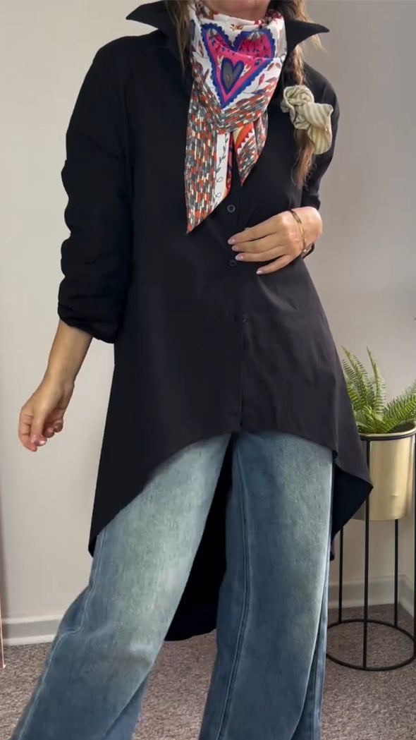 Women Collar Irregular Solid Color Shirt