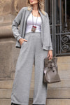 Women Round Neck Zipper Cardigan+ Pants Casual Set