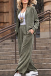 Women Round Neck Zipper Cardigan+ Pants Casual Set