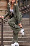 Women Round Neck Zipper Cardigan+ Pants Casual Set
