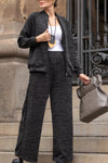 Women Round Neck Zipper Cardigan+ Pants Casual Set