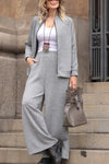 Women Round Neck Zipper Cardigan+ Pants Casual Set