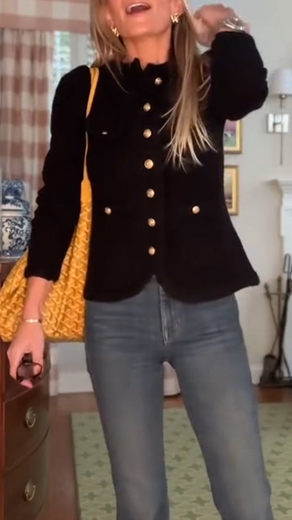 Ladies Round Neck Breasted Casual Coat
