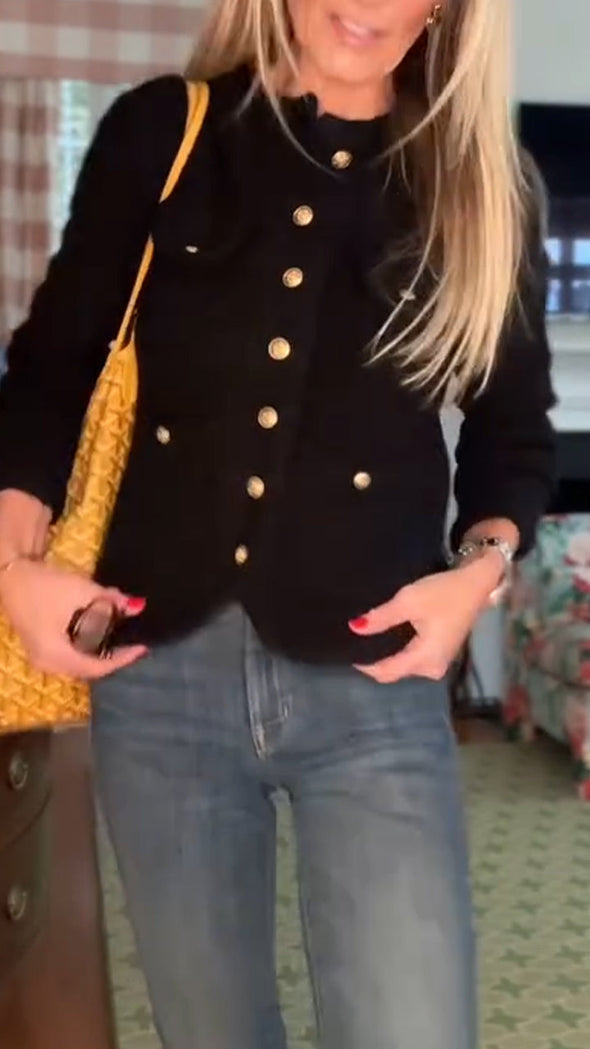 Ladies Round Neck Breasted Casual Coat