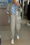 Women Lapel Print Letter Jacket + Pants Commuter Temperament Set