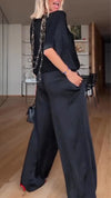 Women Round Neck Solid Color Casual Suit