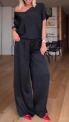 Women Round Neck Solid Color Casual Suit