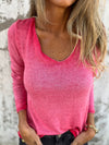 Women U-neck Solid Color Casual Top