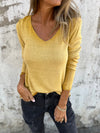 Women U-neck Solid Color Casual Top