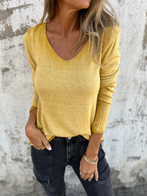 Women U-neck Solid Color Casual Top