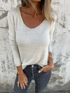 Women U-neck Solid Color Casual Top