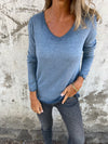 Women U-neck Solid Color Casual Top