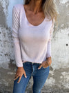 Women U-neck Solid Color Casual Top