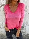 Women U-neck Solid Color Casual Top