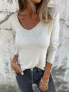 Women U-neck Solid Color Casual Top