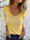 Women U-neck Solid Color Casual Top