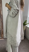 Women Lapel Printed Hollow Long Top + Pants Loose Casual Suit