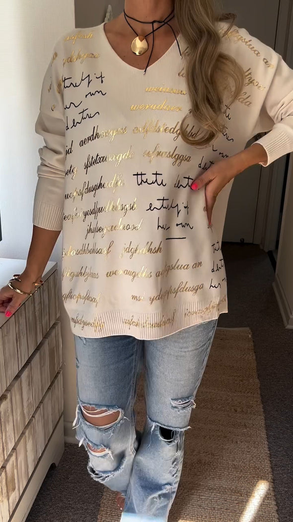 Womens Round Neck Printed Letter Casual Top