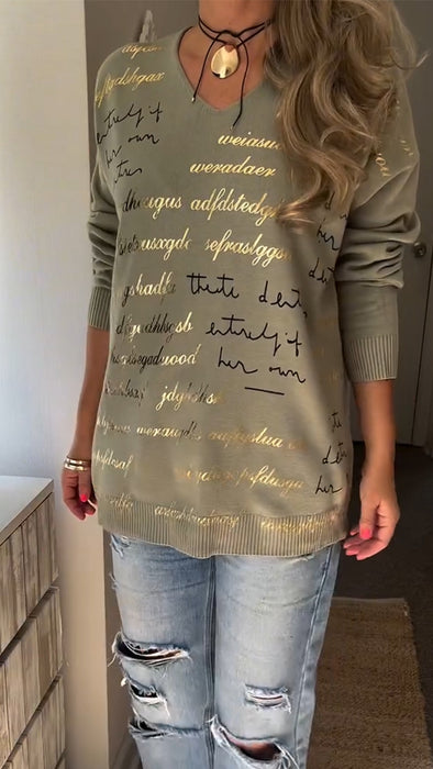 Womens Round Neck Printed Letter Casual Top