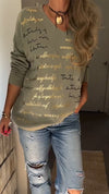 Womens Round Neck Printed Letter Casual Top