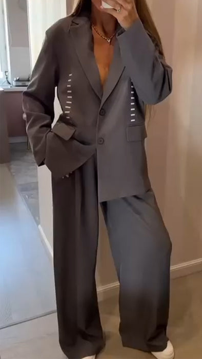 Womens Lapel Jacket + Pants Temperament Casual Suit
