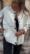 Women Round Neck Knitted Spliced Casual Coat