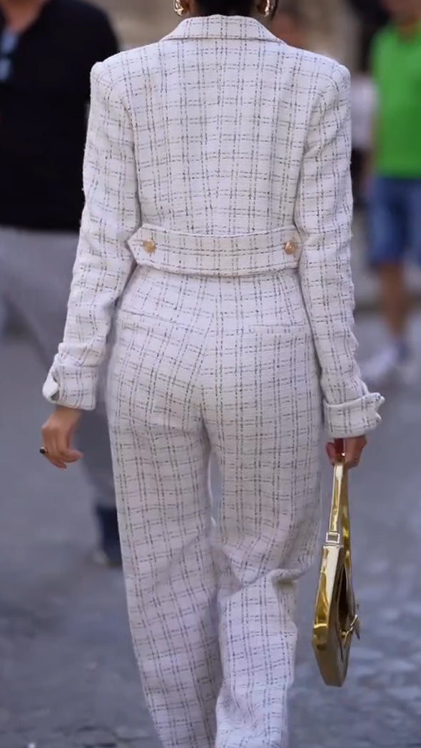 Womens Lapel Plaid Temperament Casual Suit