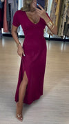 Womens Round Neck Solid Color Slit Casual Dress