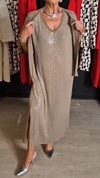Ladies V-neck Sequined Dress+ Cardigan Casual Set