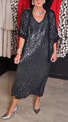 Ladies V-neck Sequined Dress+ Cardigan Casual Set